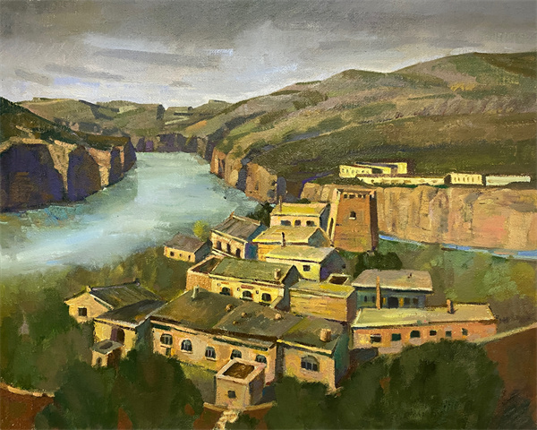 王海娟 《黄河边的古村落》80×100cm，指导教师：李明举.jpg